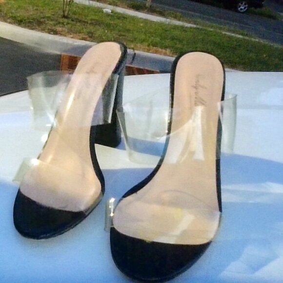 Only Maker Clear Strap Heels – Black Toe Cap, Y2K-Inspired, Size 9.5-10 - Picture 1 of 4